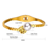 ASON Decliate Jewelry Stainless Steel Flower and Imitation Pearl Gold Cuff Bracelets Bangles Classic Jewelry Women Party