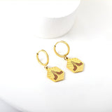 ASON Trendy Hexagon Champagne Palms Together Pattern Piercing Drop Earrings Gold Color Stainless Steel For Women Jewelry