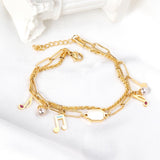 ASON Unusual 316L Stainless Steel Charm Bracelet Gold Color Bangle with Extender 17+3cm Fashion Jewelry Accessories