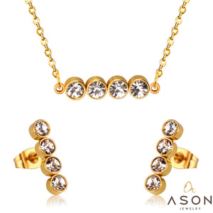 Asonjewelry – ensemble de bijoux de mariage pour femmes, couleur or, zircone cubique, collier en acier inoxydable 316L, pendentifs, petites boucles d'oreilles 