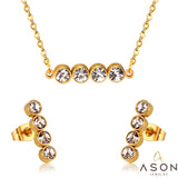 Asonjewelry Cubic Zirconia Gold Color Wedding Jewelry Set for Women 316L Stainless Steel Necklace Pendants Small Stud Earring