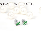 ASON Lovely Children's Ear Stud Silver Color Stainless Steel Green Cactus Cartoon Stud Earrings for Girl Gifts Jewelry