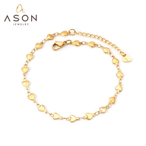 ASON Sweet Heart Charms Anklet Gold Color Stainless Steel Foot Chain with Extender 23+5cm Fashion Jewelry Party Gift