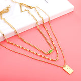 Collier carré vert brillant en zircone pour femmes, pendentif carré Triple multicouche, chaînes mixtes, Collier épais 