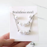 White Pearl Pendant Necklaces Stainless Steel Double Chains Earrings Set For Ladies Party Jewelry Sets bijoux femme