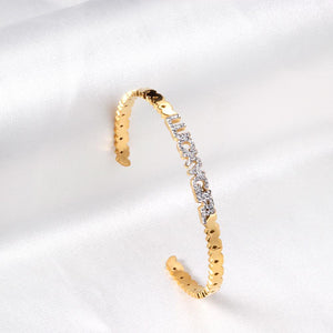 Lucky Gift For Friends Open Bracelets Luxury Women's Bangles Gold Color With Shiny Zirconia Stone Office Dailywear