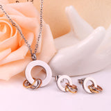 ASON Stainless Steel Jewelry Sets Gold Color Hollow Out Round Pendant Necklace Earring for Women Party Collier Fashion