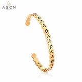 ASON estilo de moda 63 mm espacio estrellas patrón redondo abierto brazalete Color oro acero inoxidable para Mujeres Hombres joyería de moda