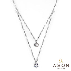 ASON Double Chains Star Fishtail Pendant Necklace with Cubic Zirconia Stainless Steel Necklace for Women Trendy Jewellry