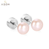 ASON White/Pink Color Freshwater Pearl Piercing Stud Earrings Silver Color Stainless Steel For Girl Women Wholesale Gift