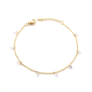 Pulseras redondas de cristal con circonita de Color dorado para mujer, pulsera de cadena, accesorios de joyería 