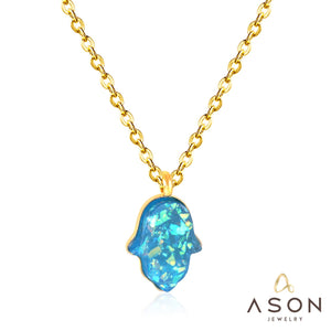 ASON Kids Necklace Stainless Steel Cute Blue Hand Pendant Necklace Gold Color Chains Necklace Party Gift Collier Jewelry