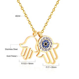 ASON Gold Necklaces Double Hand Pendant with Crystal Stainless Steel Pendants Link Chains Necklace Women/Men Party Daily