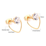 ASON Heart Round Cubic Zirconia Piercing  Stud Earrings Valentine's Gift Stainless Steel Gold Color Earring Classic Jewelry