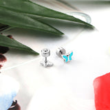 ASON 316L Stainless Steel Silver Color Lovely Butterfly Press Stud Earrings for Women/Girl/Kids Party Gift Fashion Jewelry