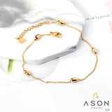 ASON-tobillera con cuentas para mujer, cadenas para pie, Color dorado, acero inoxidable, joyería de playa, cadena Simple para pierna de 23 + 5cm con extensor 