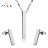 ASON Silver Color Jewelry Set Stainless Steel Vertical Bar Pendant Necklace for Women/Men Anniversary Gift Fashion Earrings