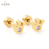 ASON Elegant Crown Cubic Zirconia Piercing Stud Earrings for Women Girls Gold Color Stainless Steel Jewelry Accessories