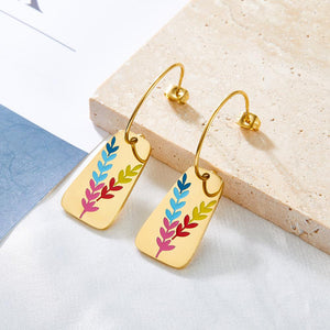 Ear Of Wheat Brand Design Drop Earrings Gold Plated Acrylic Rectangle Charms Fairy Ladies Trendy Pendients Piercing