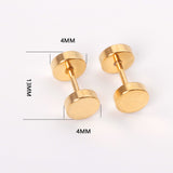 ASON Size 4/6/8mm Double Round Anti-allergy Piercing Screw Stud Earrings For Women Men Stainless Steel Gold Color Jewelry