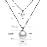 ASON Double Link Chain Choker Necklaces Stainless Steel Imitation Pearl Round Pendant Necklaces Female Party Wholesale Gift