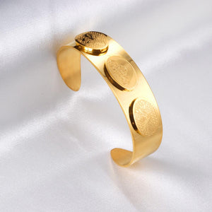 Gold Color Luxury Male Bangles Sculpture Bangle Carving Printed Stainless Steel Bangle Cuff Bracelet Hand Accessory