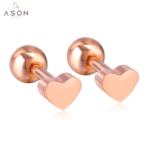 ASON Pendientes de oro rosa/negro con forma de corazón de acero inoxidable para mujer, accesorios de regalo de joyería, antialérgicos 