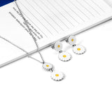 Romantic Stlye Cubic Zirconia Dripping Oil Flower Necklace Earrings Set Bijoux White Color For Women Pendants Collars