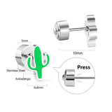 ASON Lovely Children's Ear Stud Silver Color Stainless Steel Green Cactus Cartoon Stud Earrings for Girl Gifts Jewelry