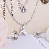 ASON Fashion 316L Stainless Steel Gold Bridal Wedding Jewelry Set for Women Dragonfly Necklace Pendant Small Stud Earring