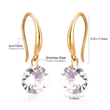 ASON Round Cubic Zirconia Piercing Drop Earrings for Women/Girl Stainless Steel Gold Color Wedding Fashion Jewelry Gift