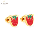 ASON Pendientes lindos del perno prisionero del arco iris de la nube de la fresa Pendientes de los niños Joyería de moda de acero inoxidable para las mujeres de la muchacha 