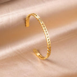 Round Hollow Out Bangles On Hand Stainless Steel Cuff Bracelets Jewelry Women Cubic Zirconia Open Bangle Fairy Lady