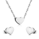 Heart Shape Silver Color Stainless Steel Small Necklaces Earrings Sets For Women Party Jewellry Set bijoux femme