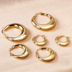 Minimalist Stainless Steel Hoop Earrrings for Women Gold Color Metal Circle Earrings Vintage Girls Party Jewelry Gifts