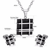 Jewelry Sets Stainless Steel Square Shape Pendant Necklace Earring For Women Chain Necklace Female Jewelry Collier