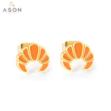 ASON – boucles d'oreilles en forme de Croissant pour femmes, couleur or, en acier inoxydable, joli dessin animé, accessoires de bijoux à la mode 