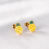 ASON Gold Color Fruit Cartoon Stud Earrings 316L Stainless Steel Pineapple Shape Earrings for Women Fashion Jewelry Gift