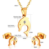 ASON Gold Color 316L Stainless Steel Jewelry Sets for Women Dolphin Necklace Small Stud Earrings for Femme Girl Daily Party