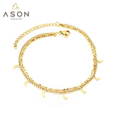 ASON Vintage Moon Accessories Multi-layer Chain Anklet With Extender Gold Color Stainless Steel For Women Boho Jewelry Gift