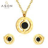 ASON Round Love Shell Top 316L Stainless Steel Gold Wedding Jewelry Sets for Women Necklace Pendant Small Stud Earring