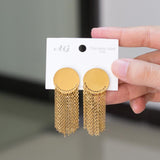 Pendientes de borla de cadena larga para mujer, aretes de gota de acero inoxidable de Color dorado, joyería de fiesta de moda coreana al por mayor 