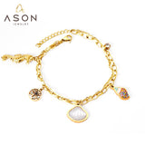 ASON-pulsera con abalorio de serie con diseño marino para mujer, brazalete de acero inoxidable 316L de 18 + 3cm, Color dorado, regalo de fiesta, joyería 