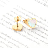 ASON-pendientes con tuerca para Piercing de concha blanca y corazón, pendientes de acero inoxidable, Color dorado, accesorios de joyería para mujer y niña 