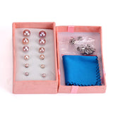 ASON Conjunto de pendientes de tamaño mixto de acero inoxidable 6 par/caja pendientes de perlas de agua dulce rosa y blanco uso diario Bioux femenino 