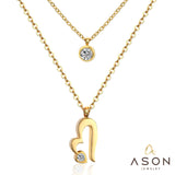 ASON Heart Round Cubic Zirconia Multi-layer Link Chain Pendant Necklace Stainless Steel Gold Color Collars Jewelry Chokers