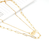 ASON Stainless Steel Gold Color Multi Layer Paperclip Chain Necklace Choker Buckle Pendant for Women Jewelry Fashion Gift