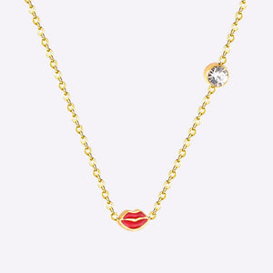 Nuevo collar con colgante de acero inoxidable con labios de Color rojo/rosa para niñas, collar de cadena a la moda, joyería, bisutería para mujer 