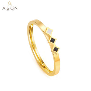 ASON Gold Color 316L Stainless Steel Quare Geometric Finger Ring for Women Cute Jewelry Party Gift Jewelry Accessory