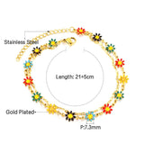 ASON Mixed Color Daisy Accessories Trendy Multi-layer Chains Anklet Gold Color Stainless Steel For Women Girl Jewelry Gift